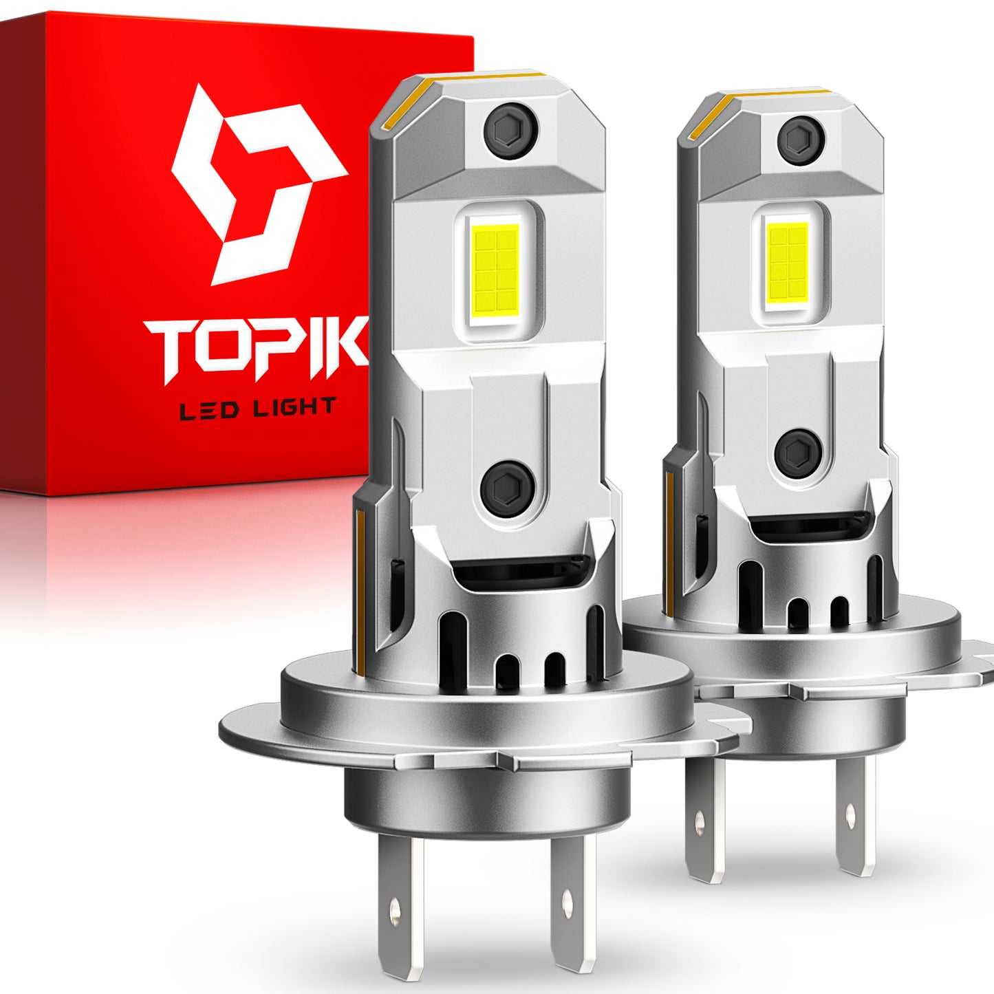 TOPIK Upgraded H7 LED Bulbs - 600% Super Bright 16 Chips 6500K White H7 Bulb with Cooling Fan, 1:1 Mini Size No Adapter Required Plug and Play, Pack of 2