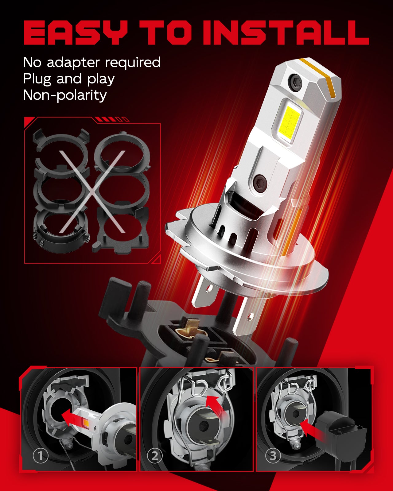 TOPIK Upgraded H7 LED Bulbs - 600% Super Bright 16 Chips 6500K White H7 Bulb with Cooling Fan, 1:1 Mini Size No Adapter Required Plug and Play, Pack of 2